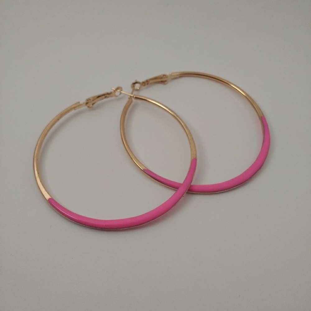 2 1/4" Hot  Pink Gold Round Earrings